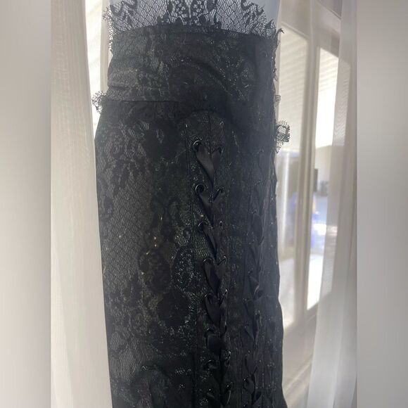 Lip Service Vintage Black Lace and Pleather PVC Corset Pencil Skirt - Picture 3 of 7